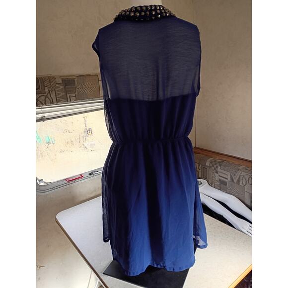 Forever 21 Studded Collar Sheer Navy Mini Dress Large Edgy Party Nightout Retro - Picture 6 of 12
